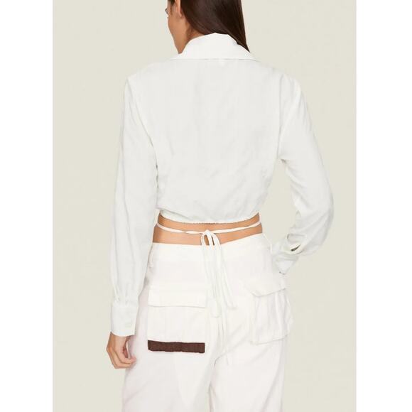 LOUNA X RTR White Cropped Tie Back Button-Up Shirt L/XL - Picture 2 of 9